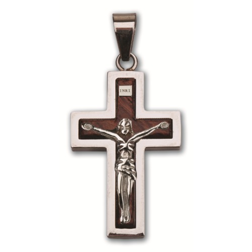 Brown Wood Crucifix Necklace
