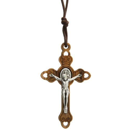 Filigree Wood Crucifix Necklace