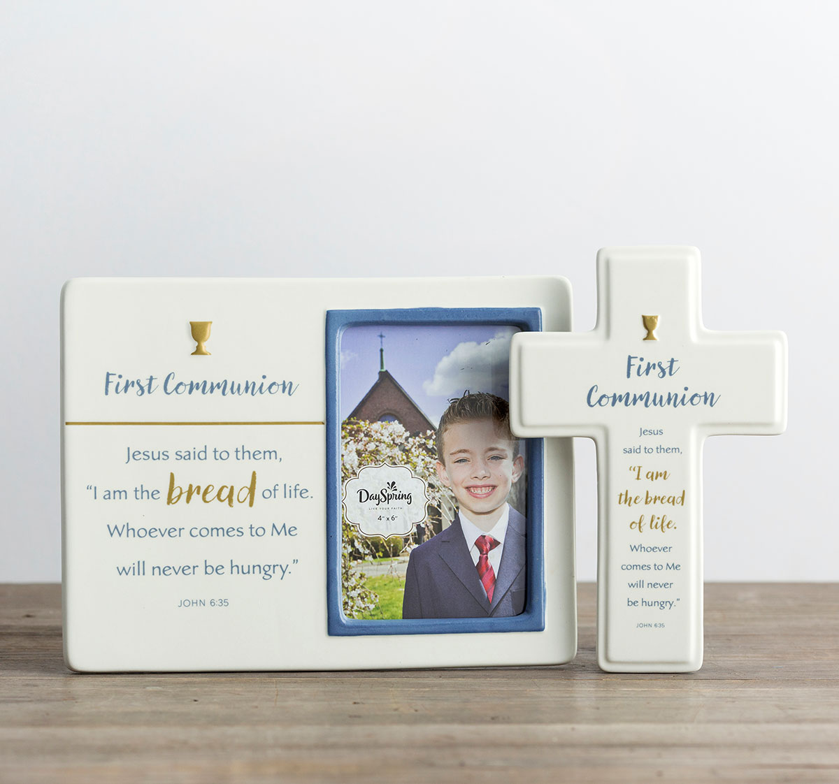 First Communion Picture Frame and Decorative Cross Gift Set