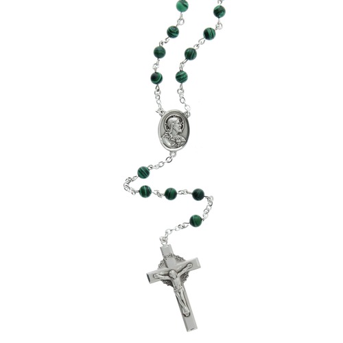 Sterling Silver Rosary w/ Green Malachite Beads