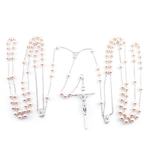 Wedding Lasso Rosary - Pearl Beads - Silver Chain
